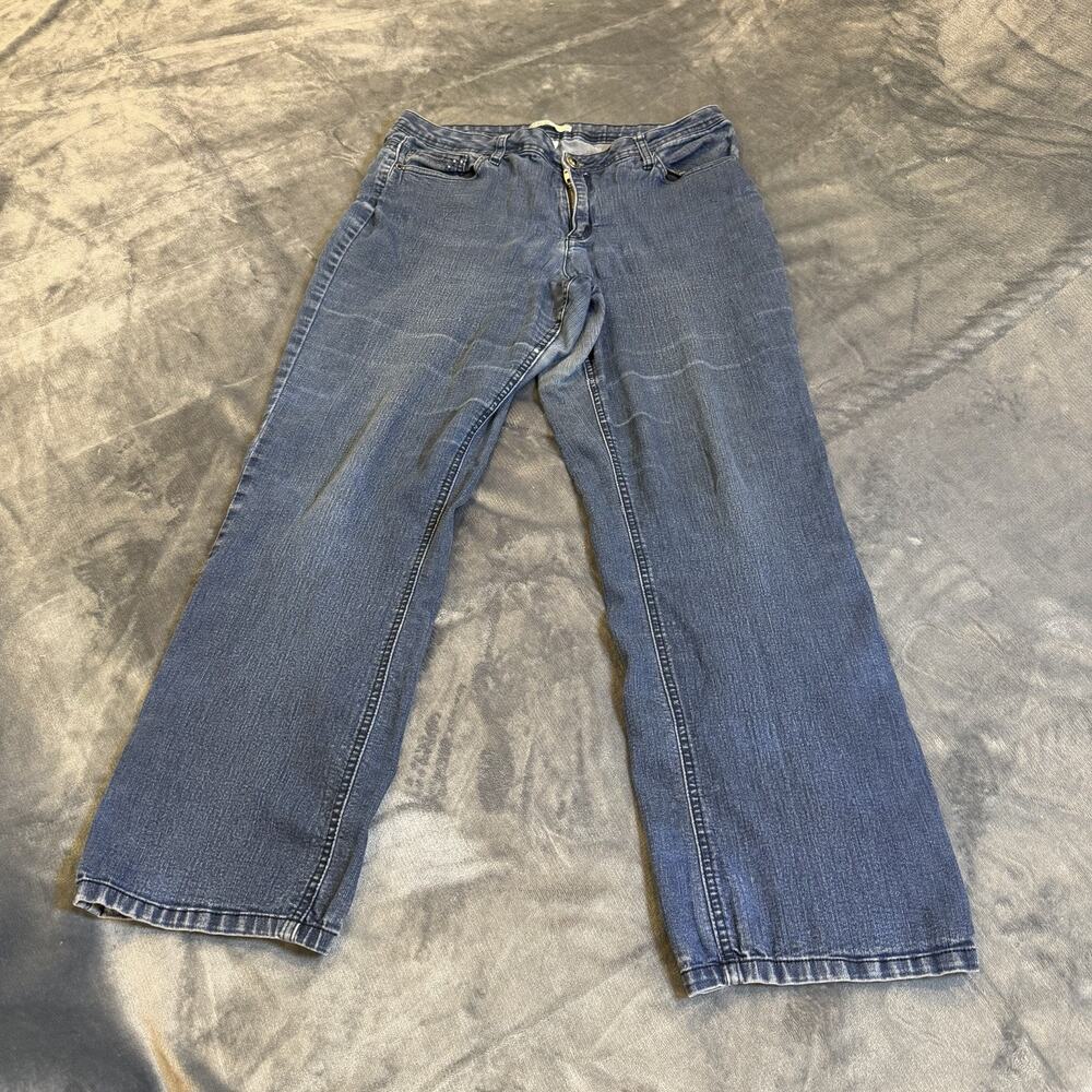 Cleo Petities Women Straight Leg Jeans Sz 14 Mid Wash Rhinestone Pocket Retro